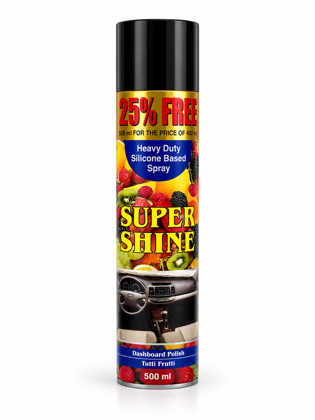 35E3BC3D-1FD7-4652-854C-F648BF6D5240 Super Shine Dashboard Polish – Tutti Frutti ملمع وحماية الطبلون برائحة توتي فروتي 500 مل - الصورة 1