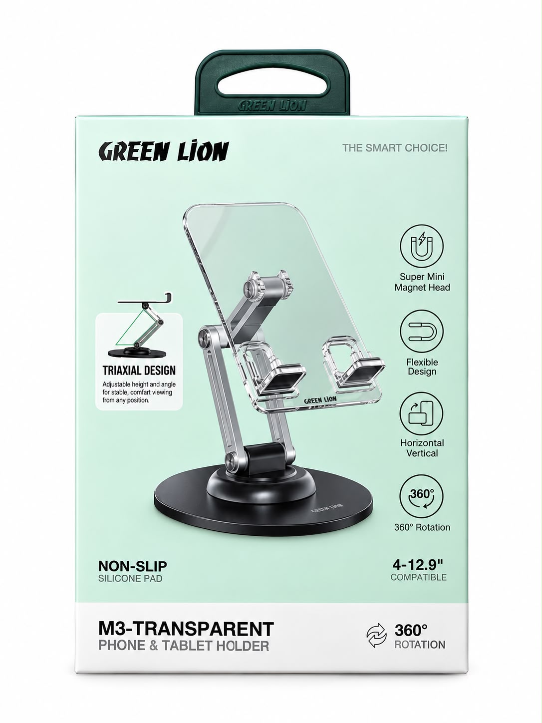 030a8b05-330a-4e83-a2f3-450b5fd95221 Green Lion M3 Transparent Phone & Tablet Holder - حامل جوال وتابلت شفاف - الصورة 1