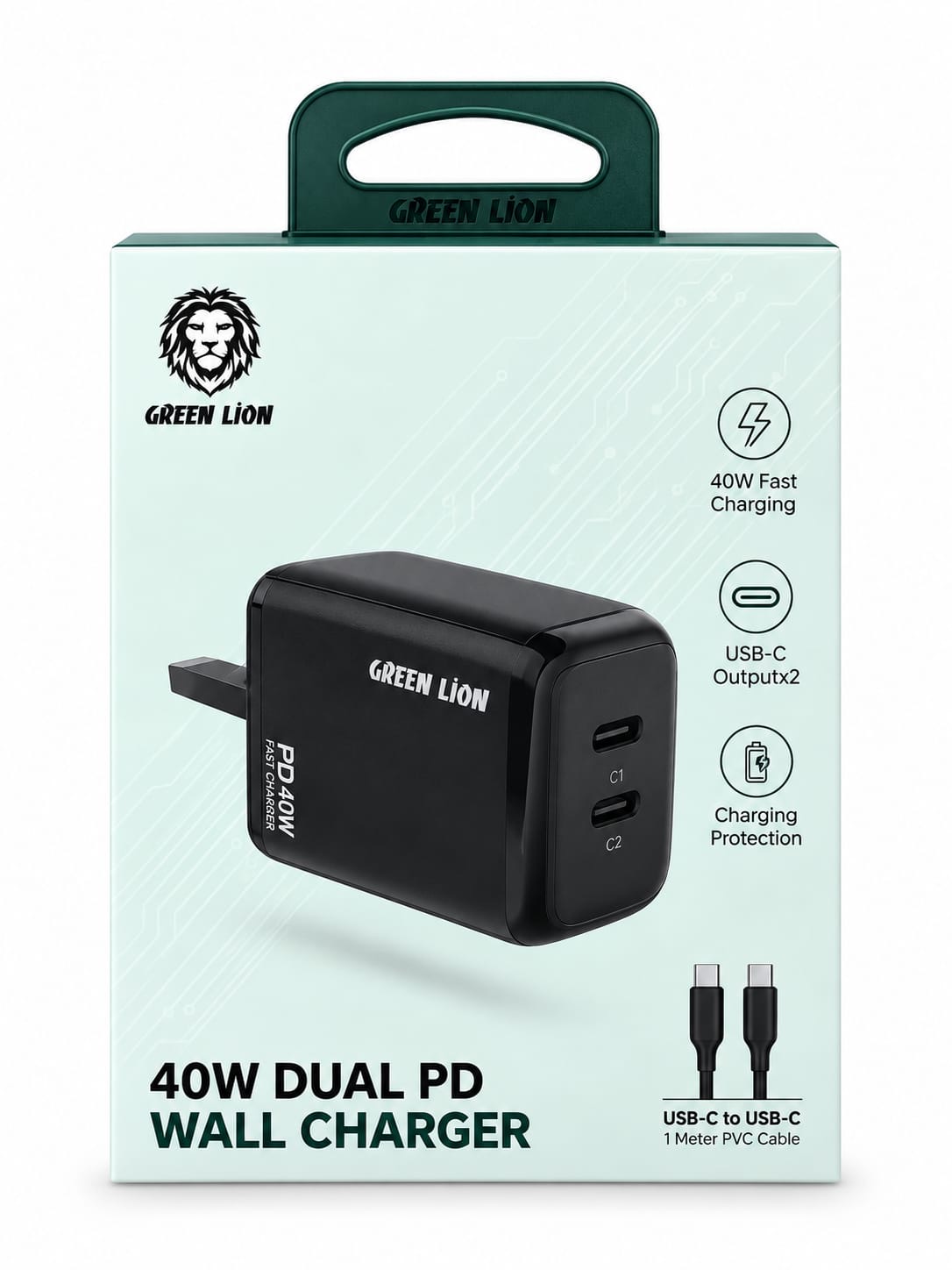 2c59fe7c-67bf-4926-85e3-8b5c2c970b0b Green Lion 40W Dual PD Wall Charger - شاحن جداري جرين ليون بمنفذين PD - Image 1