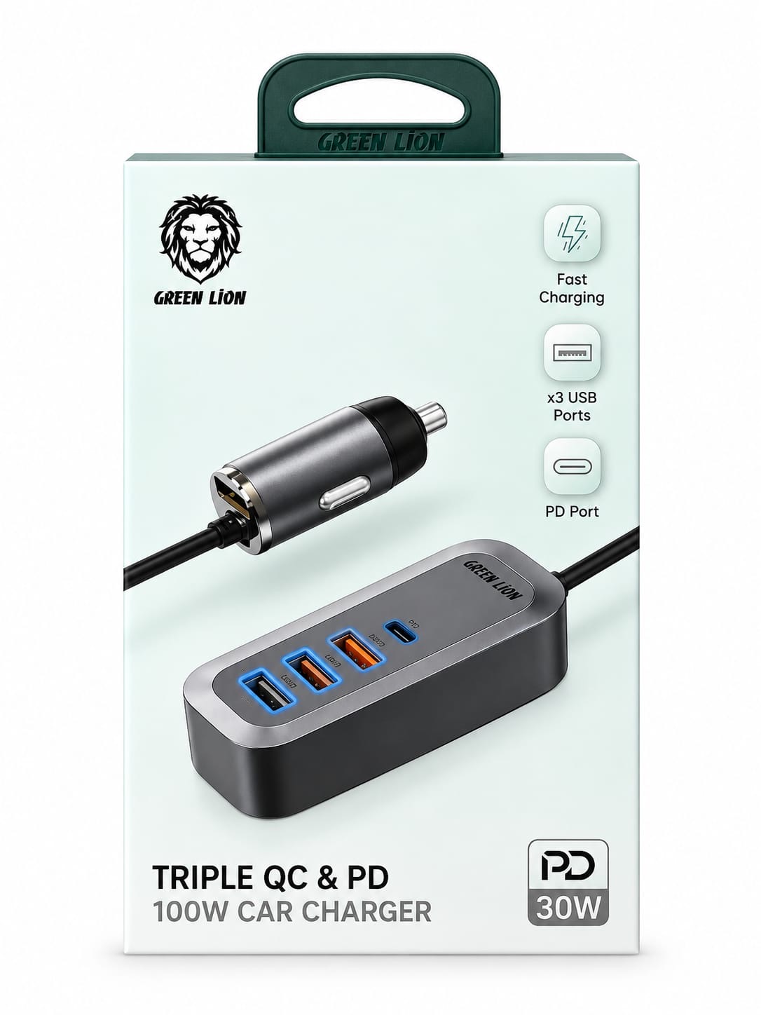 31b2db30-543b-4549-83a0-c5ffab9148ef Green Lion Triple QC & PD 100W Car Charger – شاحن سيارة جرين ليون بثلاثة منافذ QC وPD - Image 1