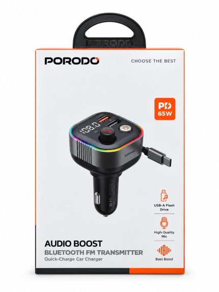 Porodo Audio Boost Bluetooth FM Transmitter – جهاز بورودو Audio Boost لنقل الصوت عبر FM للسيارة